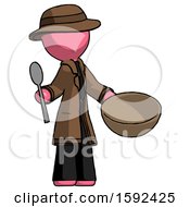 Poster, Art Print Of Pink Detective Man With Empty Bowl And Spoon Ready To Make Something