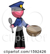 Poster, Art Print Of Pink Police Man With Empty Bowl And Spoon Ready To Make Something