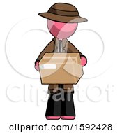Poster, Art Print Of Pink Detective Man Holding Box Sent Or Arriving In Mail