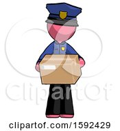 Poster, Art Print Of Pink Police Man Holding Box Sent Or Arriving In Mail