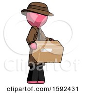 Poster, Art Print Of Pink Detective Man Holding Package To Send Or Recieve In Mail