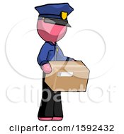 Poster, Art Print Of Pink Police Man Holding Package To Send Or Recieve In Mail
