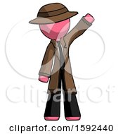 Pink Detective Man Waving Emphatically With Left Arm