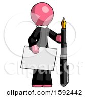 Poster, Art Print Of Pink Clergy Man Holding Large Envelope And Calligraphy Pen