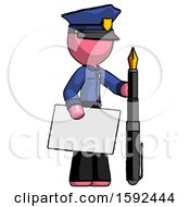Poster, Art Print Of Pink Police Man Holding Large Envelope And Calligraphy Pen