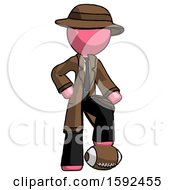Poster, Art Print Of Pink Detective Man Standing With Foot On Football