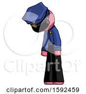 Poster, Art Print Of Pink Police Man Depressed With Head Down Turned Left
