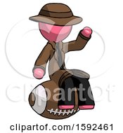 Poster, Art Print Of Pink Detective Man Sitting On Giant Football