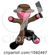 Poster, Art Print Of Pink Detective Man Psycho Running With Meat Cleaver
