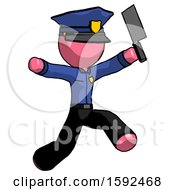 Poster, Art Print Of Pink Police Man Psycho Running With Meat Cleaver