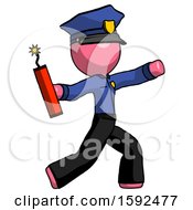 Poster, Art Print Of Pink Police Man Throwing Dynamite
