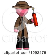 Poster, Art Print Of Pink Detective Man Holding Dynamite With Fuse Lit