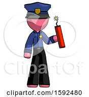 Poster, Art Print Of Pink Police Man Holding Dynamite With Fuse Lit