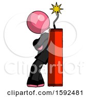 Poster, Art Print Of Pink Clergy Man Leaning Against Dynimate Large Stick Ready To Blow