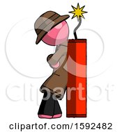 Poster, Art Print Of Pink Detective Man Leaning Against Dynimate Large Stick Ready To Blow