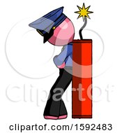 Poster, Art Print Of Pink Police Man Leaning Against Dynimate Large Stick Ready To Blow