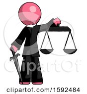 Poster, Art Print Of Pink Clergy Man Justice Concept With Scales And Sword Justicia Derived
