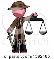 Poster, Art Print Of Pink Detective Man Justice Concept With Scales And Sword Justicia Derived