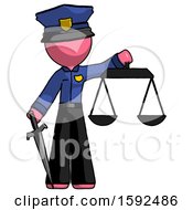 Poster, Art Print Of Pink Police Man Justice Concept With Scales And Sword Justicia Derived