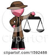 Poster, Art Print Of Pink Detective Man Holding Scales Of Justice