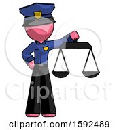 Poster, Art Print Of Pink Police Man Holding Scales Of Justice