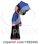 Poster, Art Print Of Pink Police Man Depressed With Head Down Turned Right