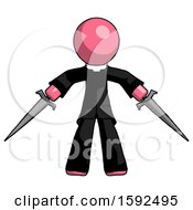 Pink Clergy Man Two Sword Defense Pose