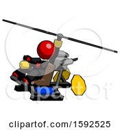 Poster, Art Print Of Red Clergy Man Flying In Gyrocopter Front Side Angle Top View