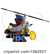 Poster, Art Print Of Red Police Man Flying In Gyrocopter Front Side Angle Top View