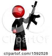Red Clergy Man Holding Automatic Gun