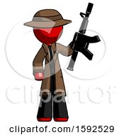 Poster, Art Print Of Red Detective Man Holding Automatic Gun