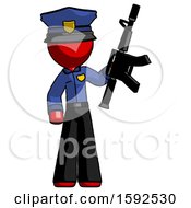 Red Police Man Holding Automatic Gun