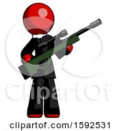 Poster, Art Print Of Red Clergy Man Holding Sniper Rifle Gun