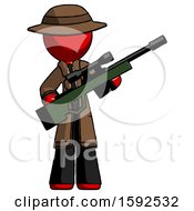Poster, Art Print Of Red Detective Man Holding Sniper Rifle Gun