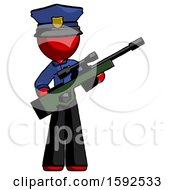 Poster, Art Print Of Red Police Man Holding Sniper Rifle Gun