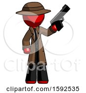 Poster, Art Print Of Red Detective Man Holding Handgun
