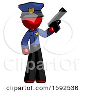 Red Police Man Holding Handgun