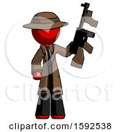 Red Detective Man Holding Tommygun