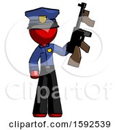 Red Police Man Holding Tommygun