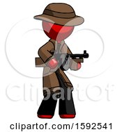 Poster, Art Print Of Red Detective Man Tommy Gun Gangster Shooting Pose