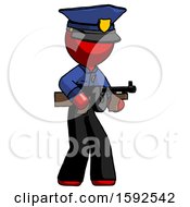 Poster, Art Print Of Red Police Man Tommy Gun Gangster Shooting Pose