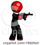 Poster, Art Print Of Red Clergy Man Shooting Automatic Assault Weapon