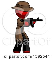 Poster, Art Print Of Red Detective Man Shooting Automatic Assault Weapon
