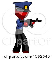 Poster, Art Print Of Red Police Man Shooting Automatic Assault Weapon