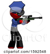 Poster, Art Print Of Red Police Man Shooting Sniper Rifle