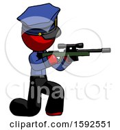 Poster, Art Print Of Red Police Man Kneeling Shooting Sniper Rifle