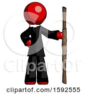 Red Clergy Man Holding Staff Or Bo Staff