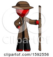 Red Detective Man Holding Staff Or Bo Staff
