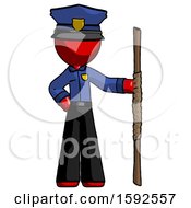 Red Police Man Holding Staff Or Bo Staff
