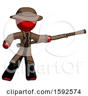 Red Detective Man Bo Staff Pointing Right Kung Fu Pose